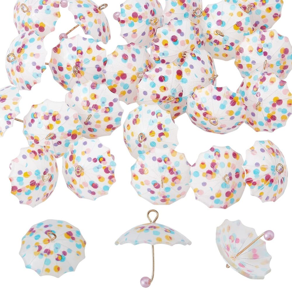 6828 1 Box 24Pcs 3D Pearl Umbrella Shaped Plastic Pendants Mini Charms